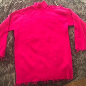 Distressed pink shoulder cut out sweater